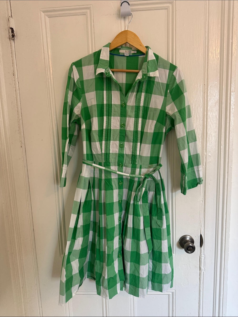 Boden Green and White Gingham Dress